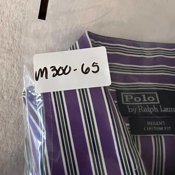 Polo by Ralph Lauren Shirt Mens 17.5 Purple Striped Long Sleeve Button Up Regent - Picture 8 of 8